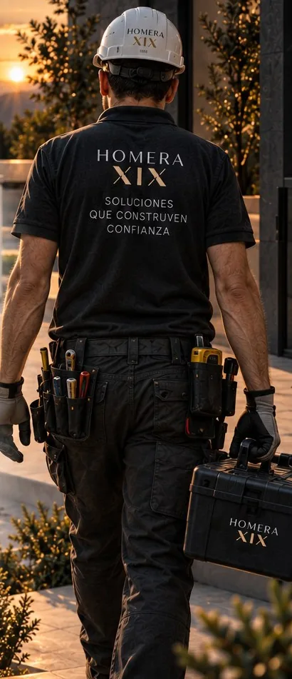 Operario de Homera XIX con su caja de herramientas